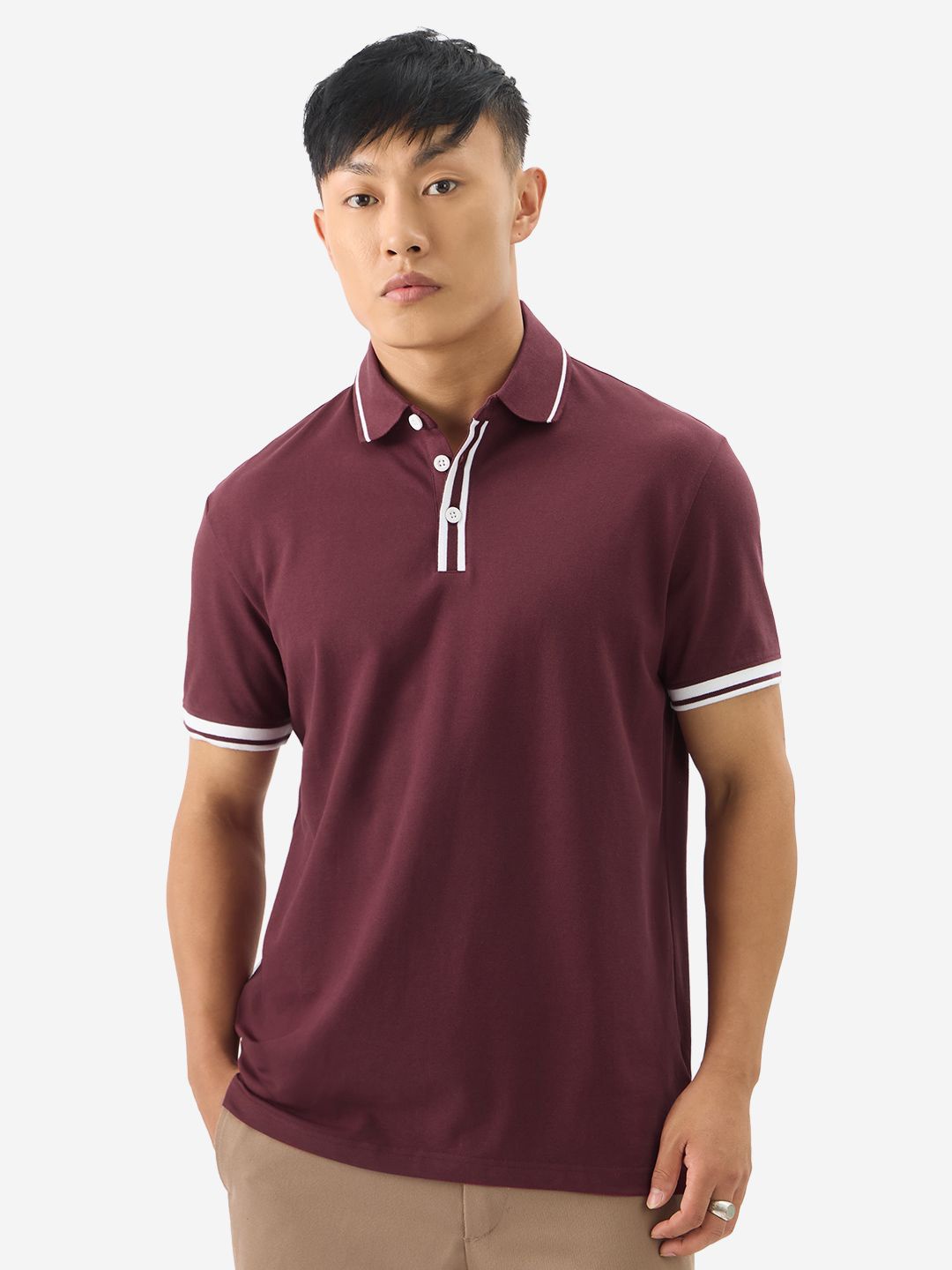 

The Souled Store Aster Men Solid Polo Collar T-shirt, Purple