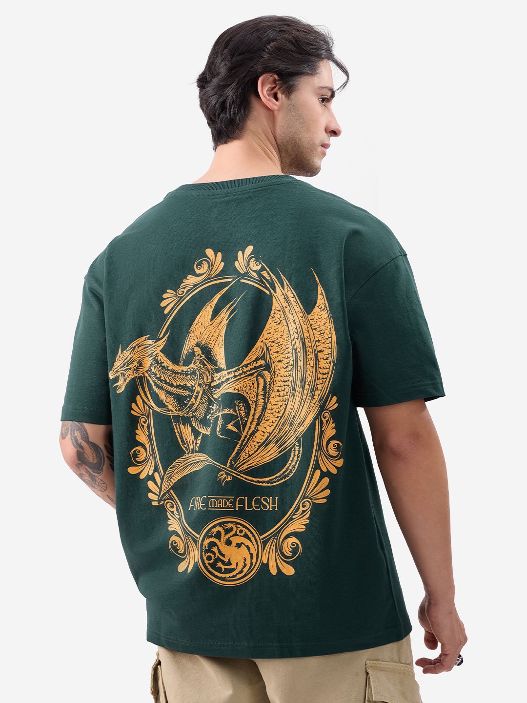

The Souled Store Men Graphic Printed Pure Cotton Oversized T-shirt, Green