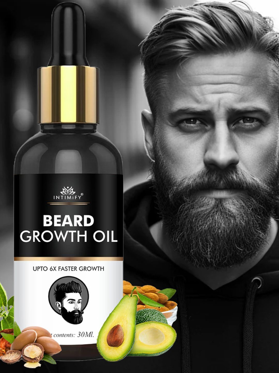 

INTIMIFY Beard Growth Oil with Avocado & Argan Oil - 30 ml, Black