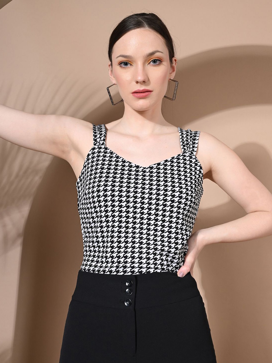 

IUGA Check Sleeveless Top For Women, Black