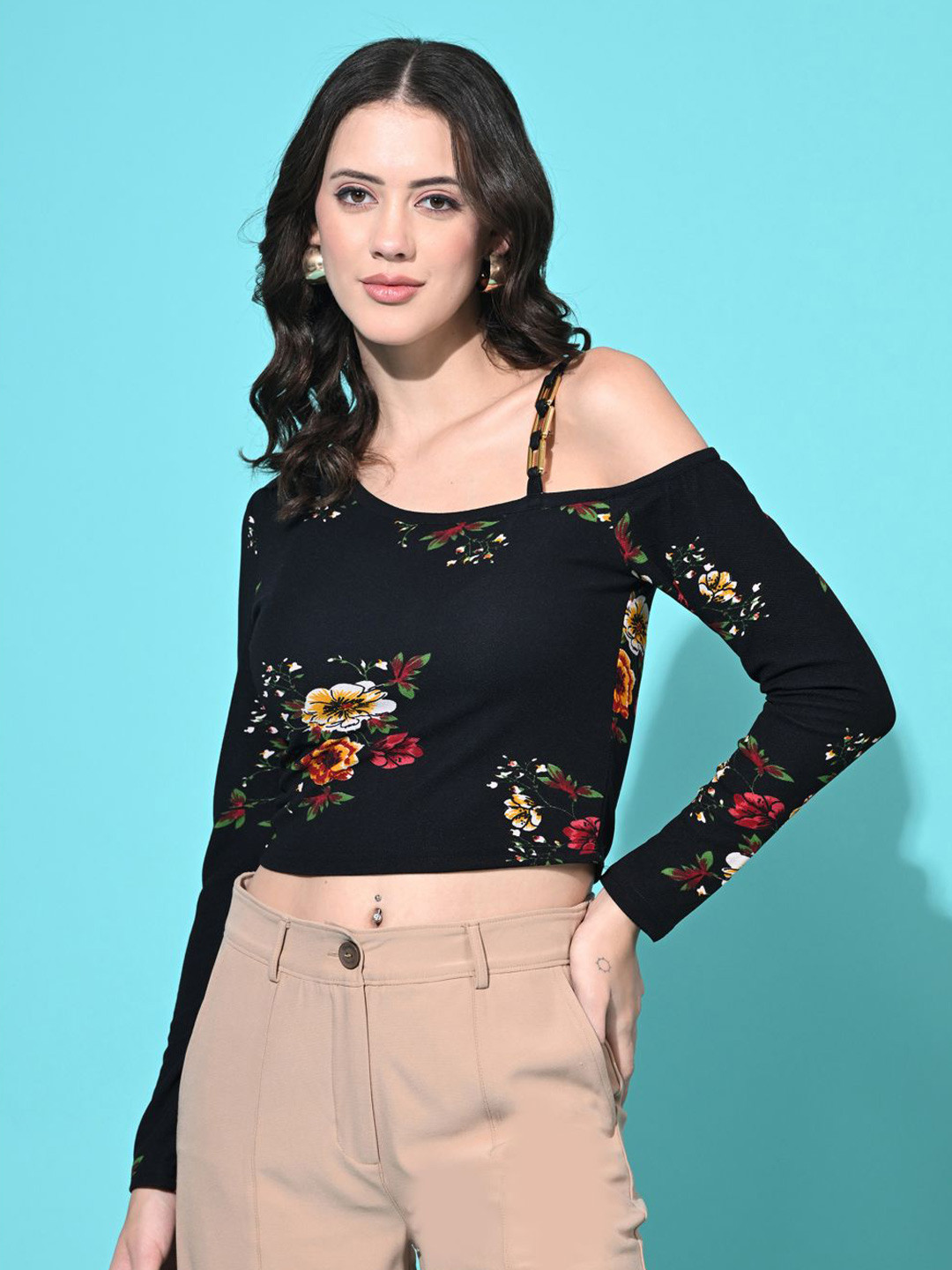

IUGA Women Floral Print Top, Black