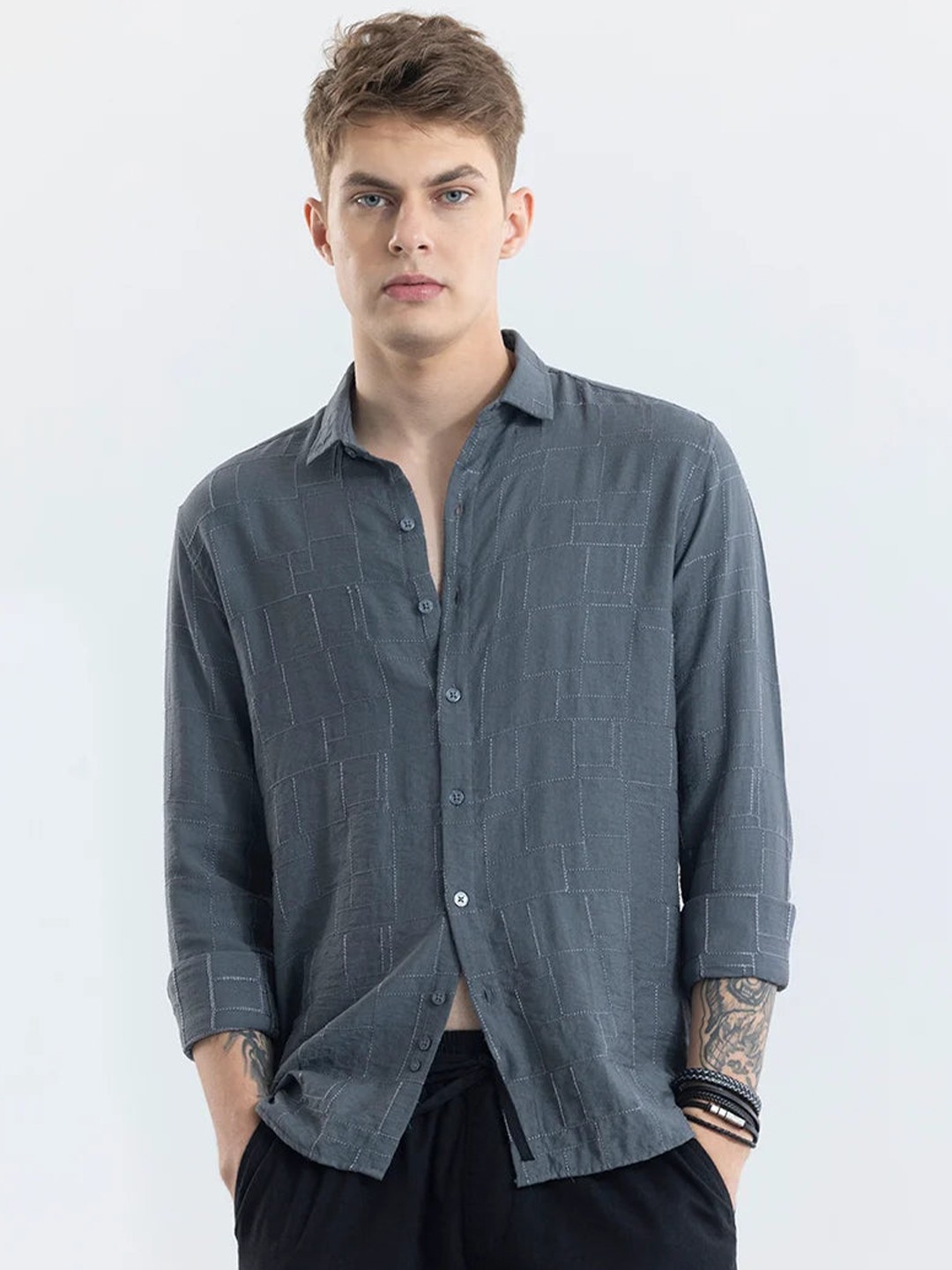 

Snitch Men Classic Slim Fit Opaque Casual Shirt, Grey