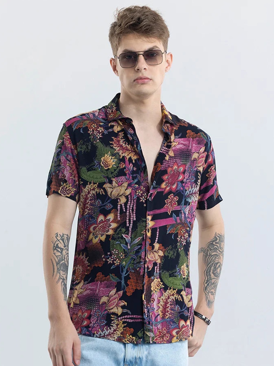 

Snitch Men Classic Slim Fit Floral Opaque Printed Casual Shirt, Multi