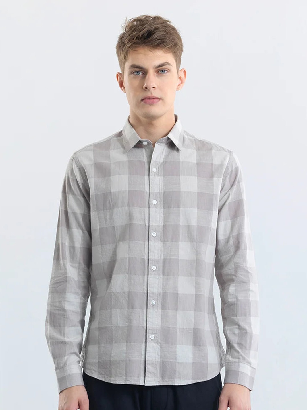 

Snitch Men Classic Slim Fit Opaque Checked Casual Shirt, Grey