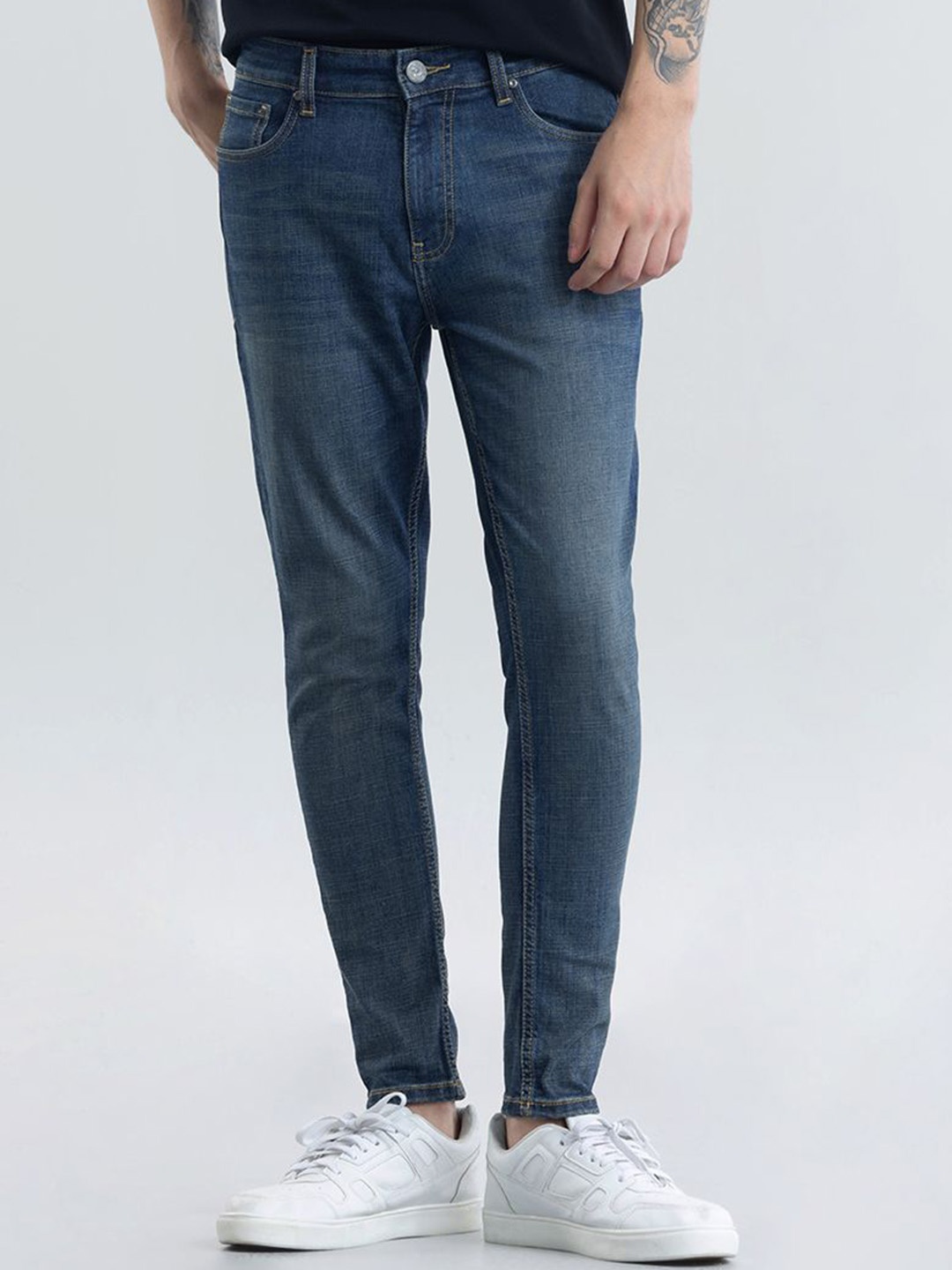

Snitch Men Classic Skinny Fit Low Distress Stretchable Jeans, Blue