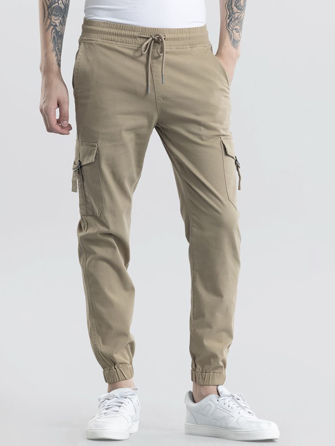 

Snitch Men Relaxed Loose Fit Joggers Trousers, Khaki