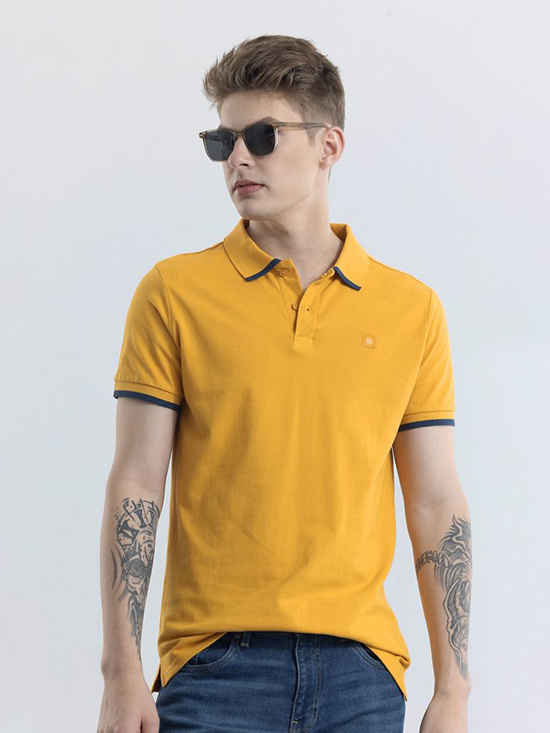 

Snitch Men Solid Polo Collar Slim Fit T-shirt, Mustard