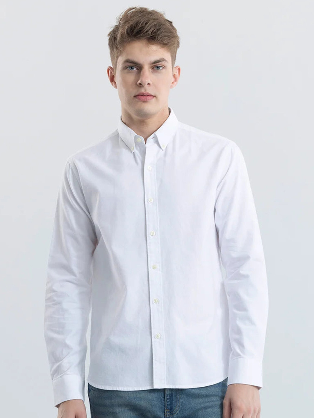 

Snitch Men Classic Slim Fit Button-Down Collar Casual Shirt, White