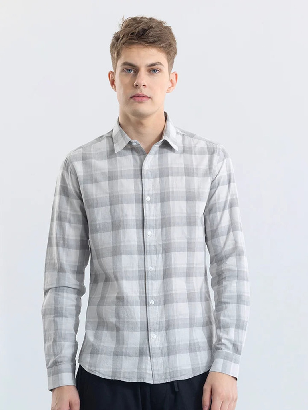 

Snitch Men Classic Slim Fit Opaque Checked Casual Shirt, Grey