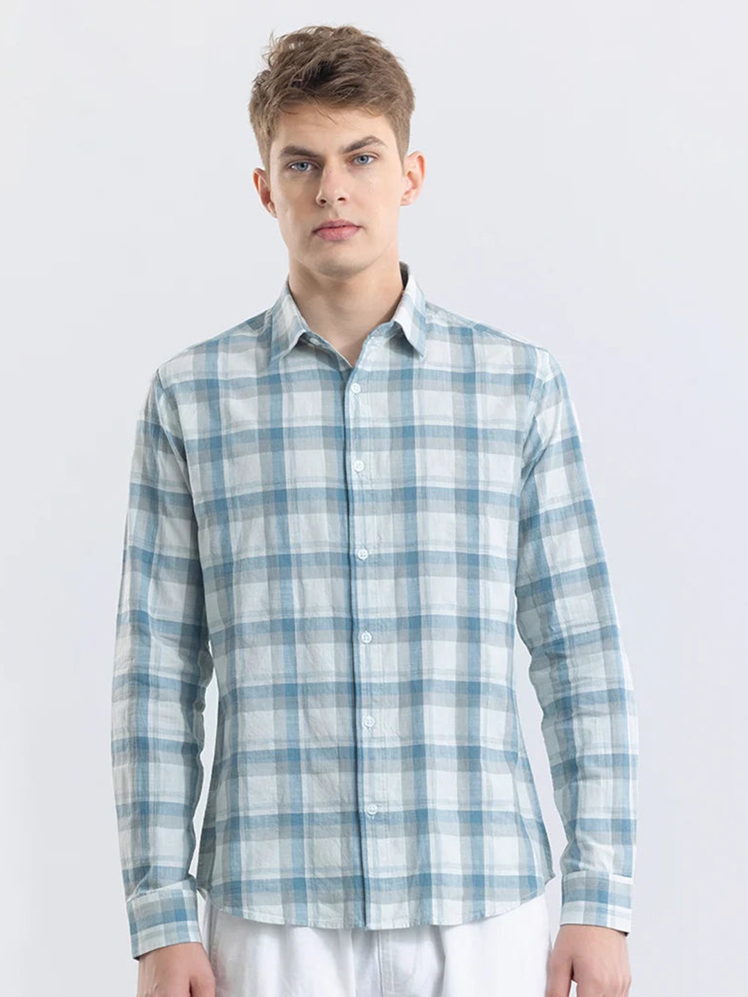 

Snitch Men Classic Slim Fit Tartan Checks Opaque Checked Casual Shirt, Blue