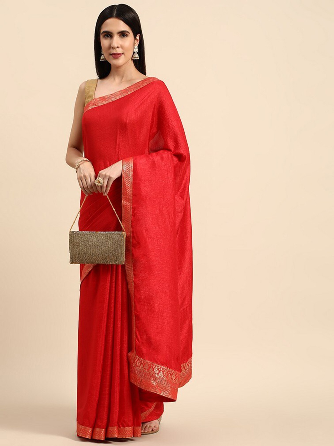 

HERE&NOW Woven Design Bordered Zari Saree, Red