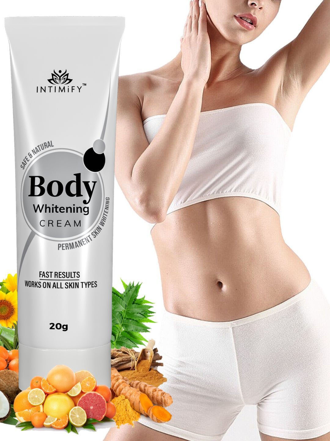 

INTIMIFY Safe & Natural Body Whitening Cream with Vitamin C & Neem - 20 g, White
