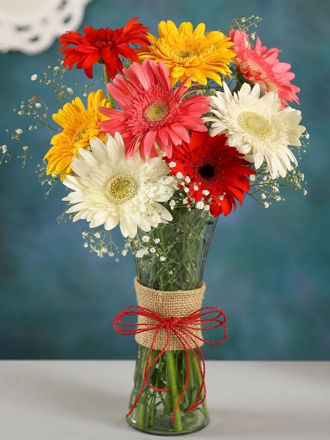 

fnp Pink & White 8 Pieces Mixed Brilliance Gerbera Vase