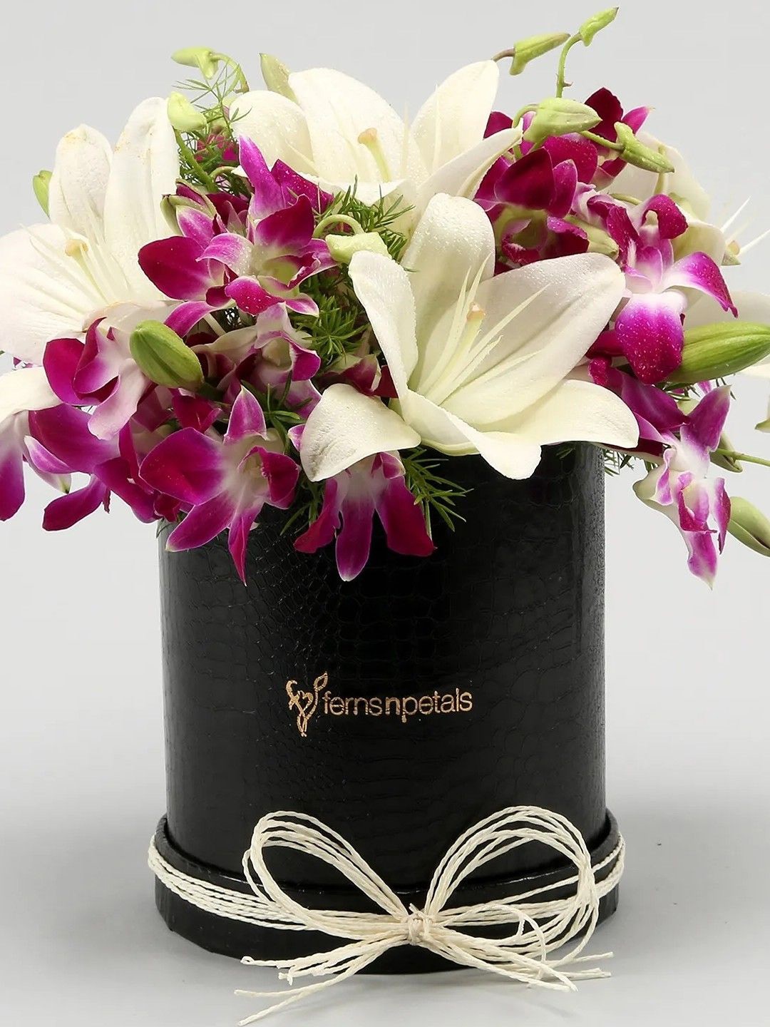 

fnp Purple & White Orchids & Lilies Box Fresh Flowers