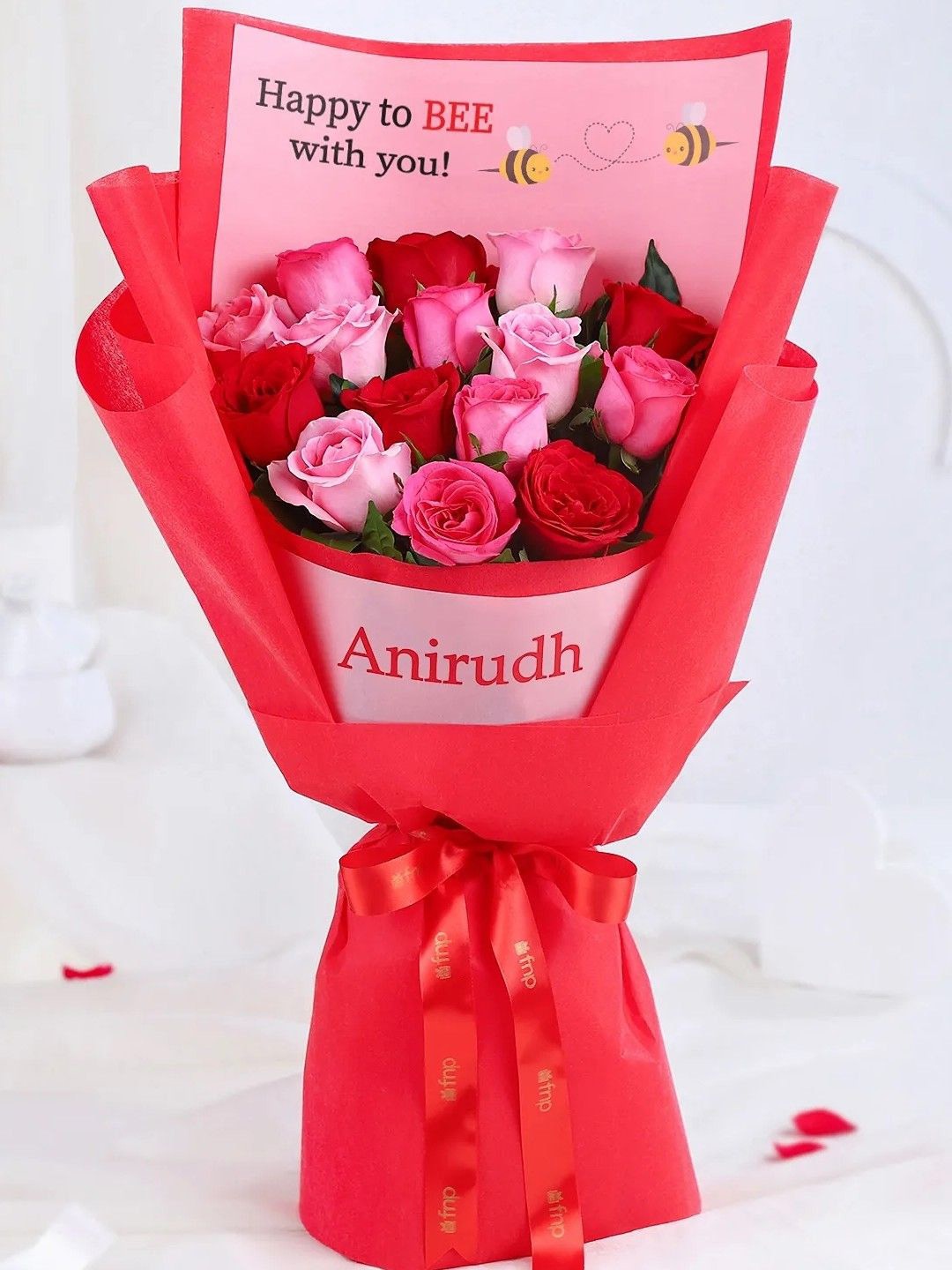 

fnp Red & Pink 15 Pieces Roses Fresh Flowers Bouquet