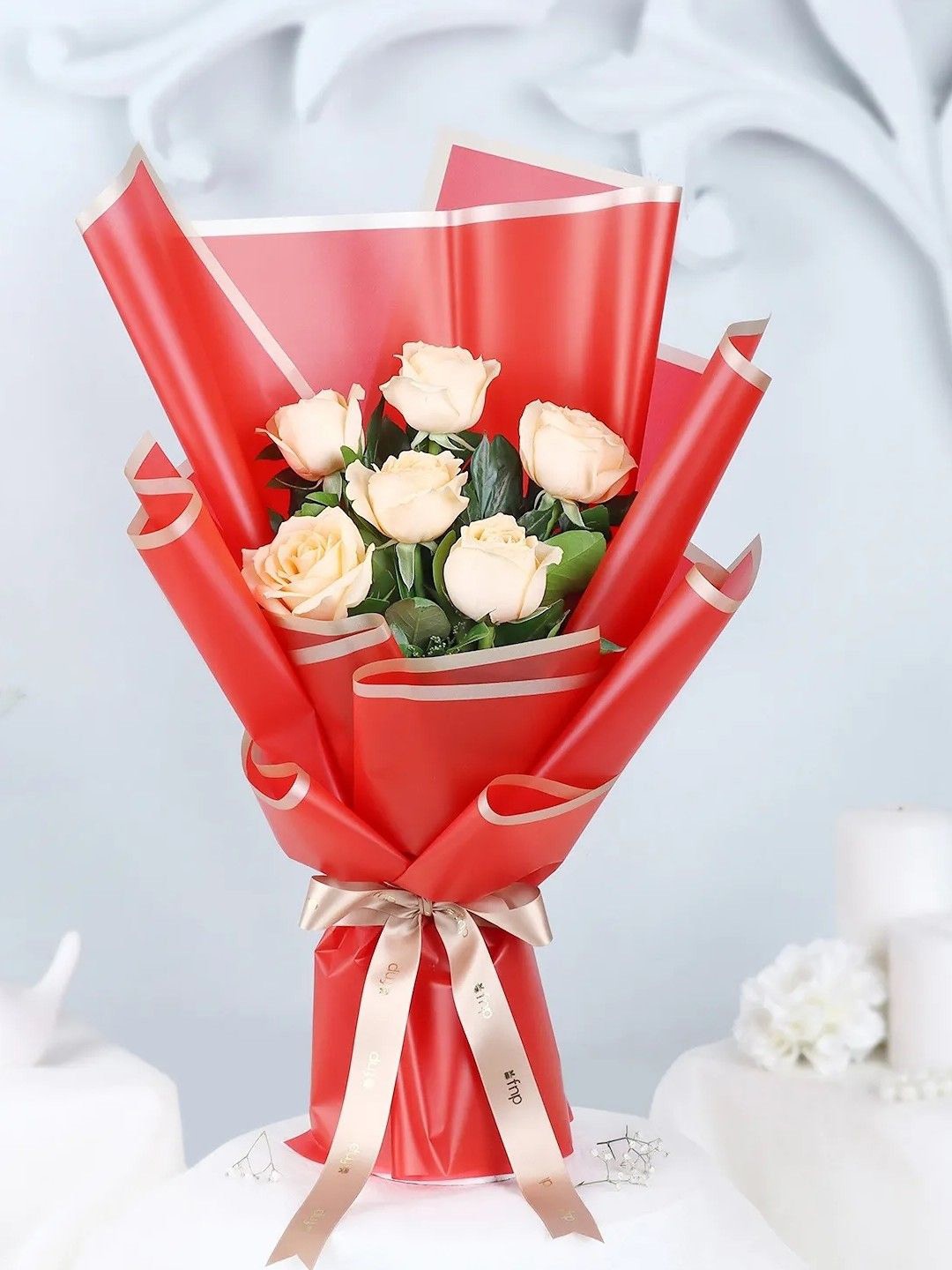 

fnp Peach 6 Pieces Roses Fresh Flowers Bouquet