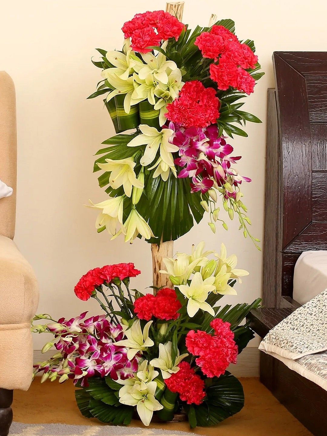 

fnp Red & Yellow 48 Pieces Orchids & Carnations Fresh Flowers Bouquet