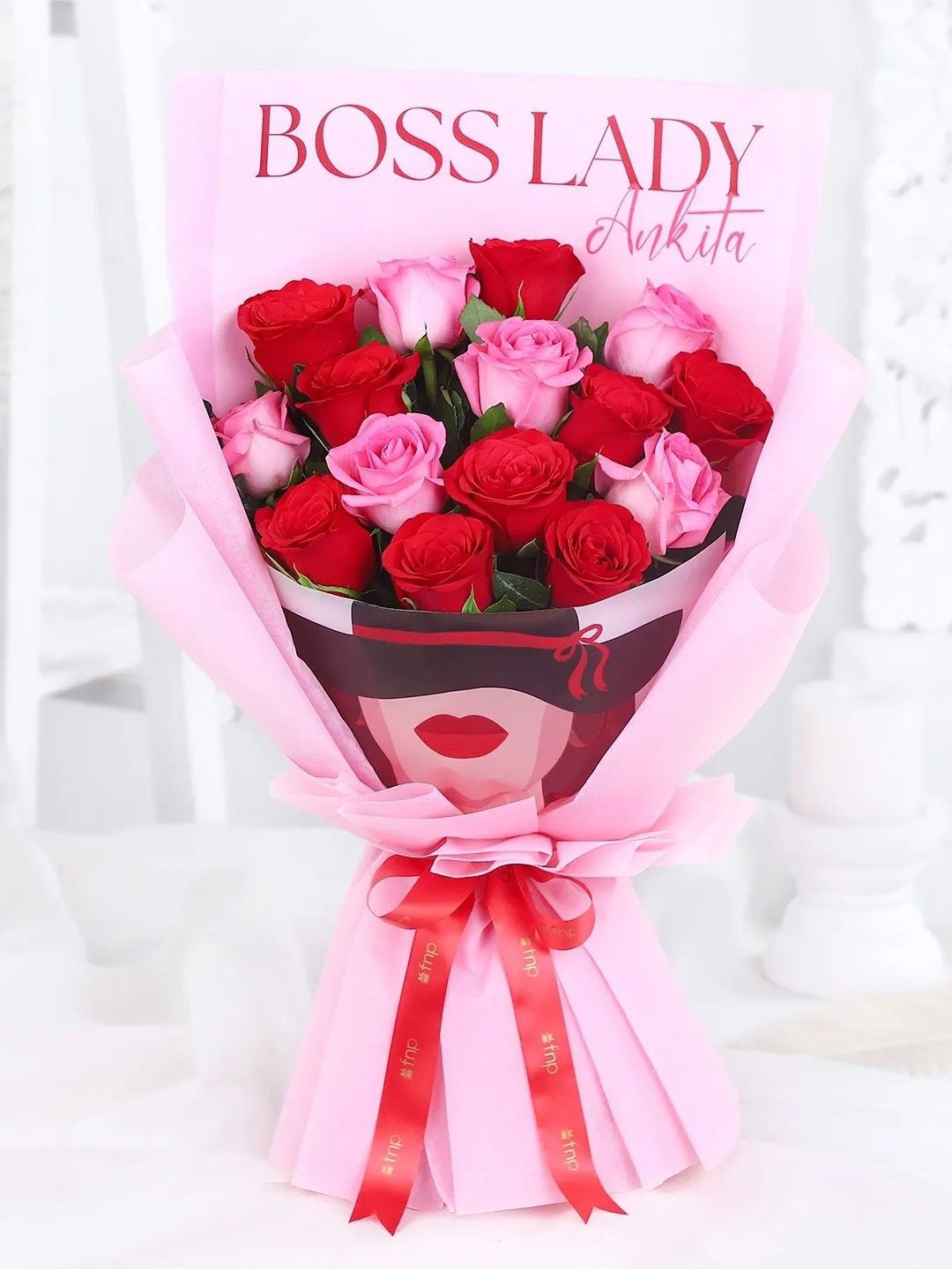 

fnp Red and Pink 15 Pieces Roses Fresh Flowers