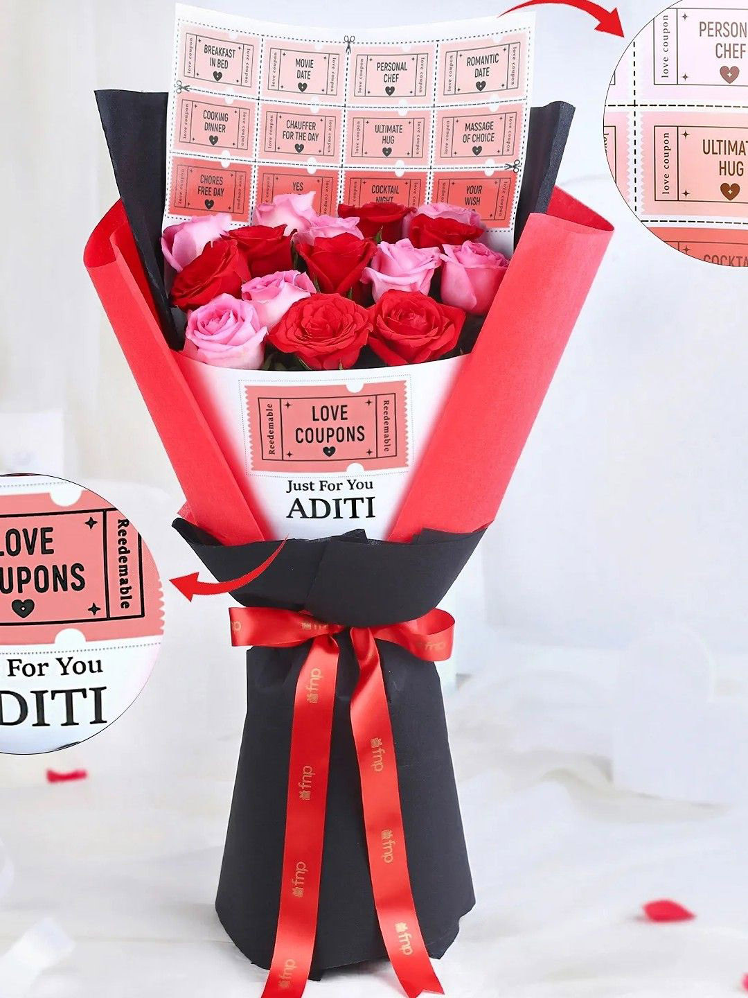 

fnp Red & Pink 15 Pieces Roses Fresh Flowers Bouquet