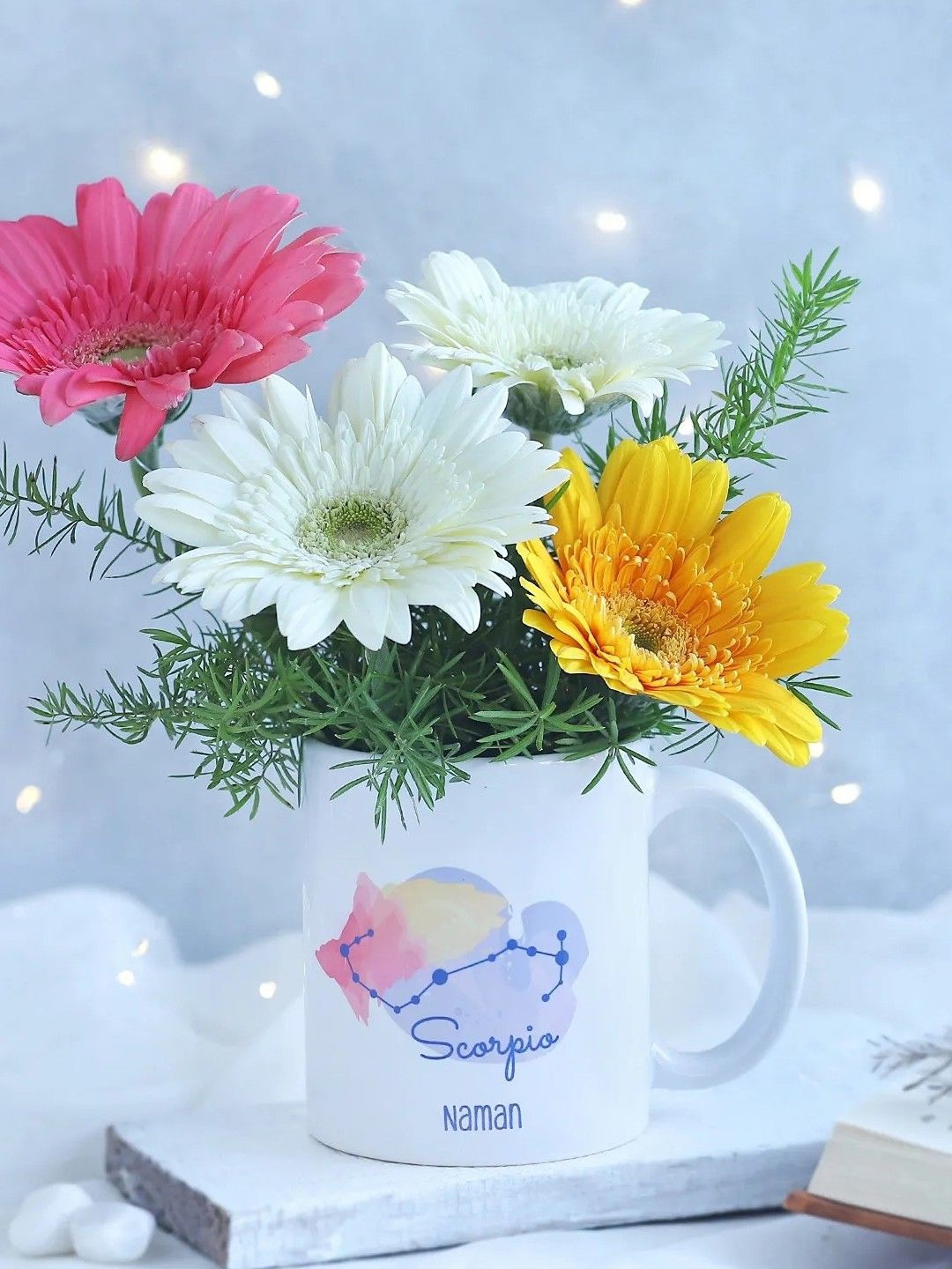 

fnp White & Yellow 4 Pieces Gerberas Fresh Flowers In Coffee Mug