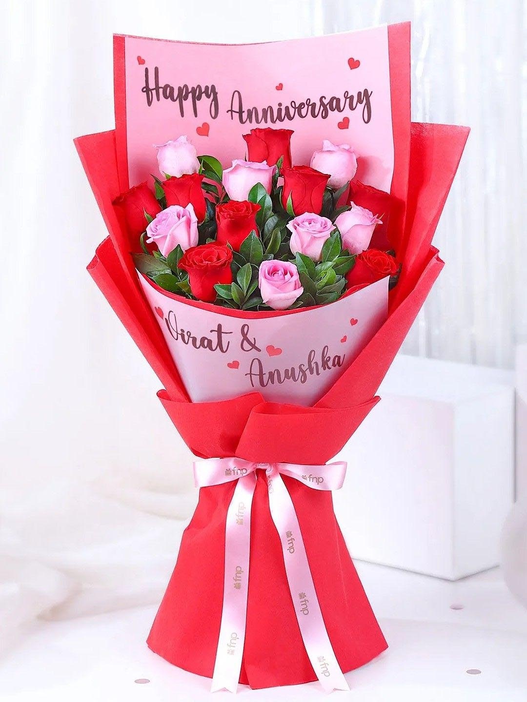 

fnp Pink & Red 15 Pieces Roses Fresh Flowers Bouquet
