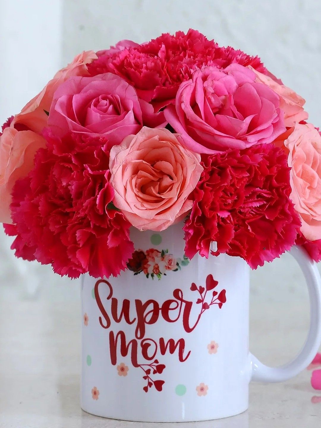 

fnp Pink & Red 13 Pcs Red Rose & Carnations Fresh Flowers Bouquet
