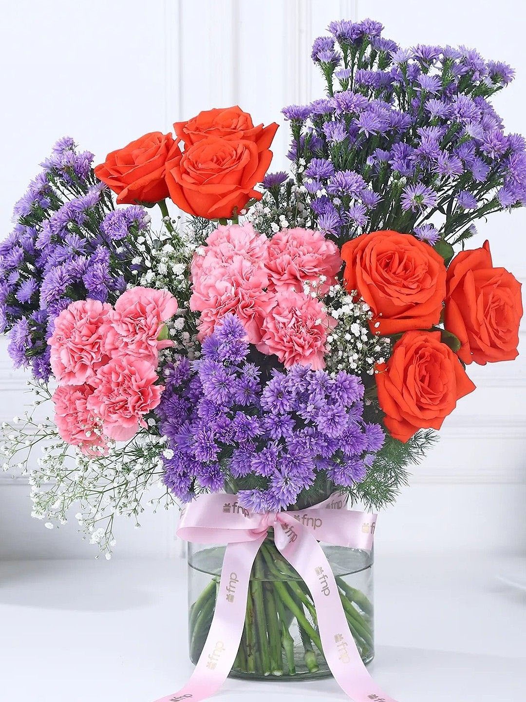 

fnp Purple 22 Pieces Aster & Carnations Fresh Flowers Bouquet