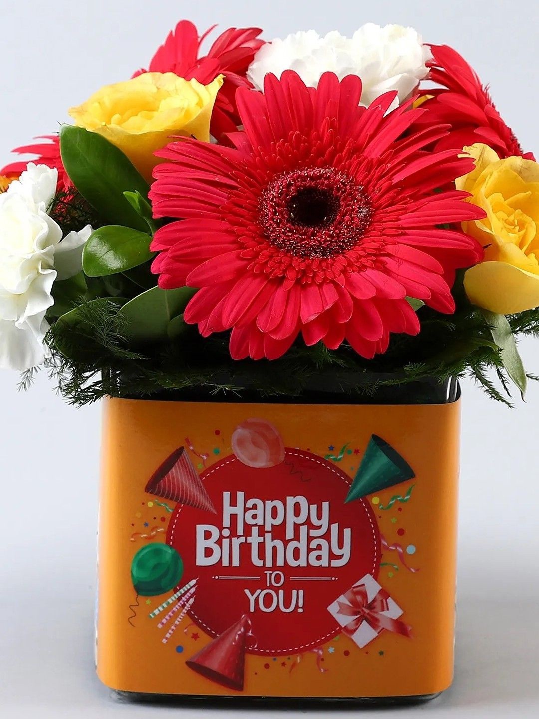 

fnp Red & Yellow 10 Pieces Roses & Carnations Fresh Flowers Vase