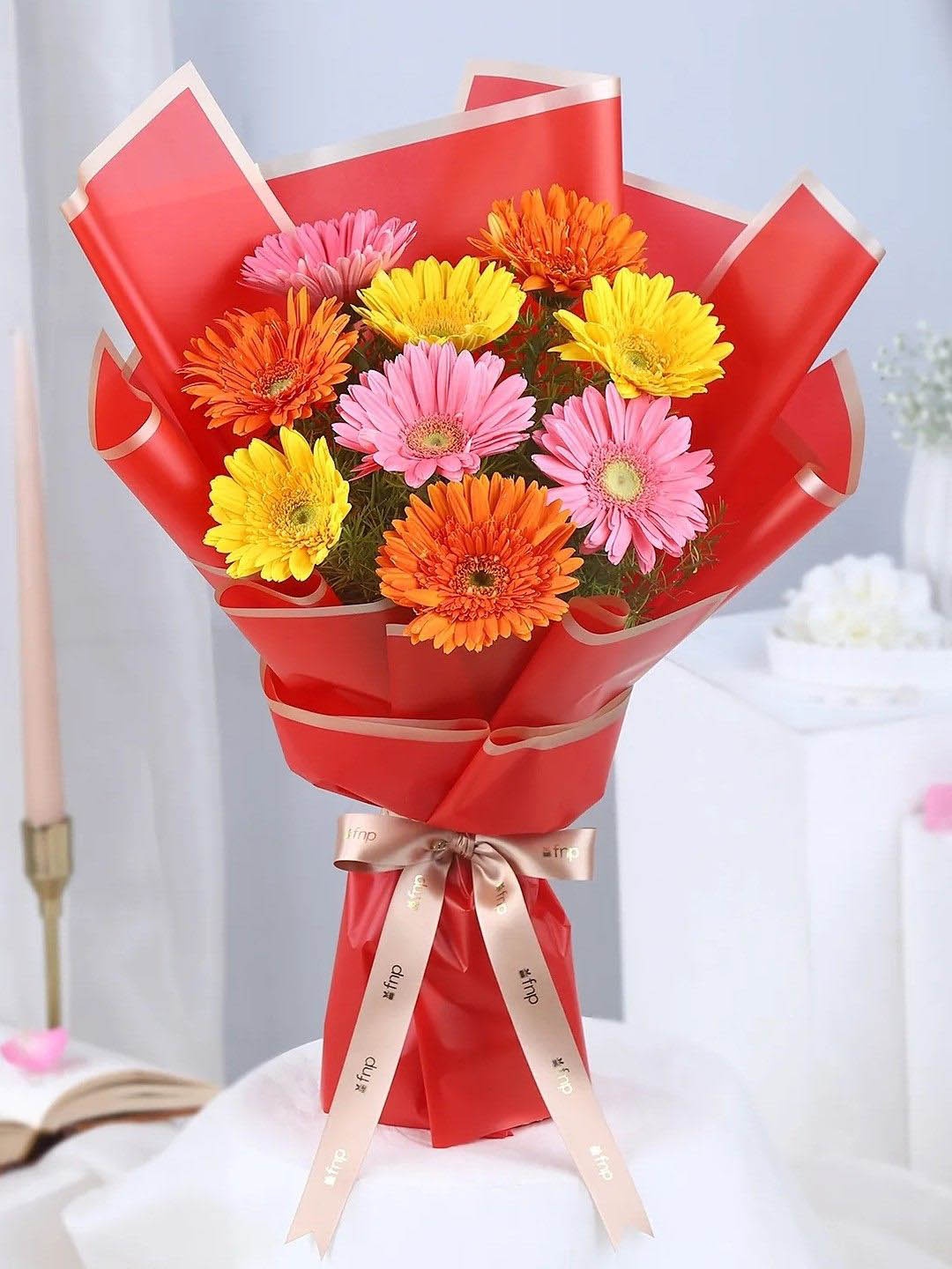 

fnp Yellow & Pink 9 Pieces Gerberas Fresh Flowers Bouquet