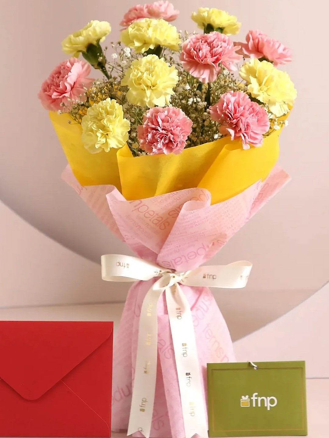 

fnp Yellow & Pink 12Pieces Carnations Fresh Flowers Bouquet