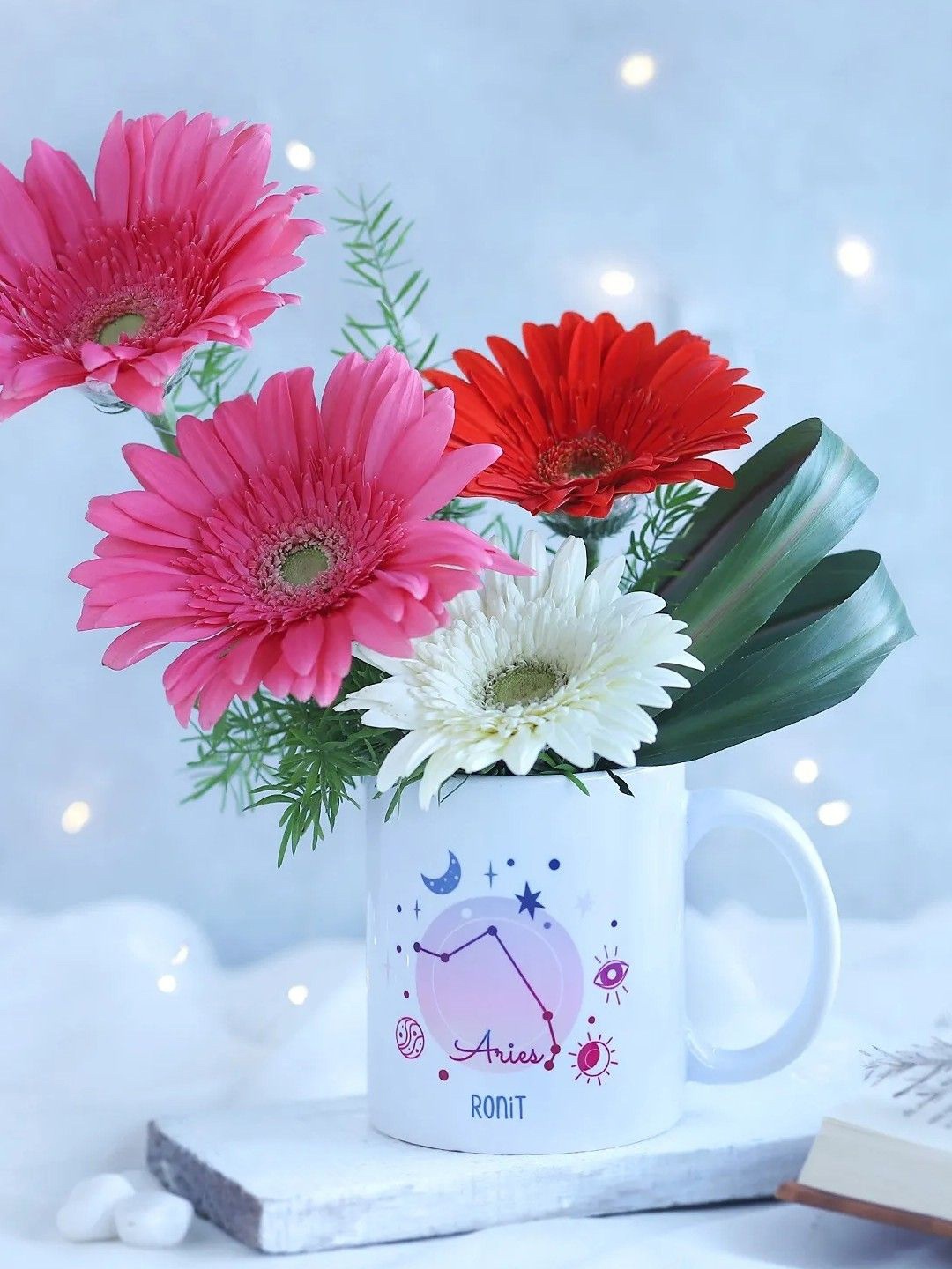 

fnp Pink & White 4Pcs Gerberas Fresh Flowers Mug