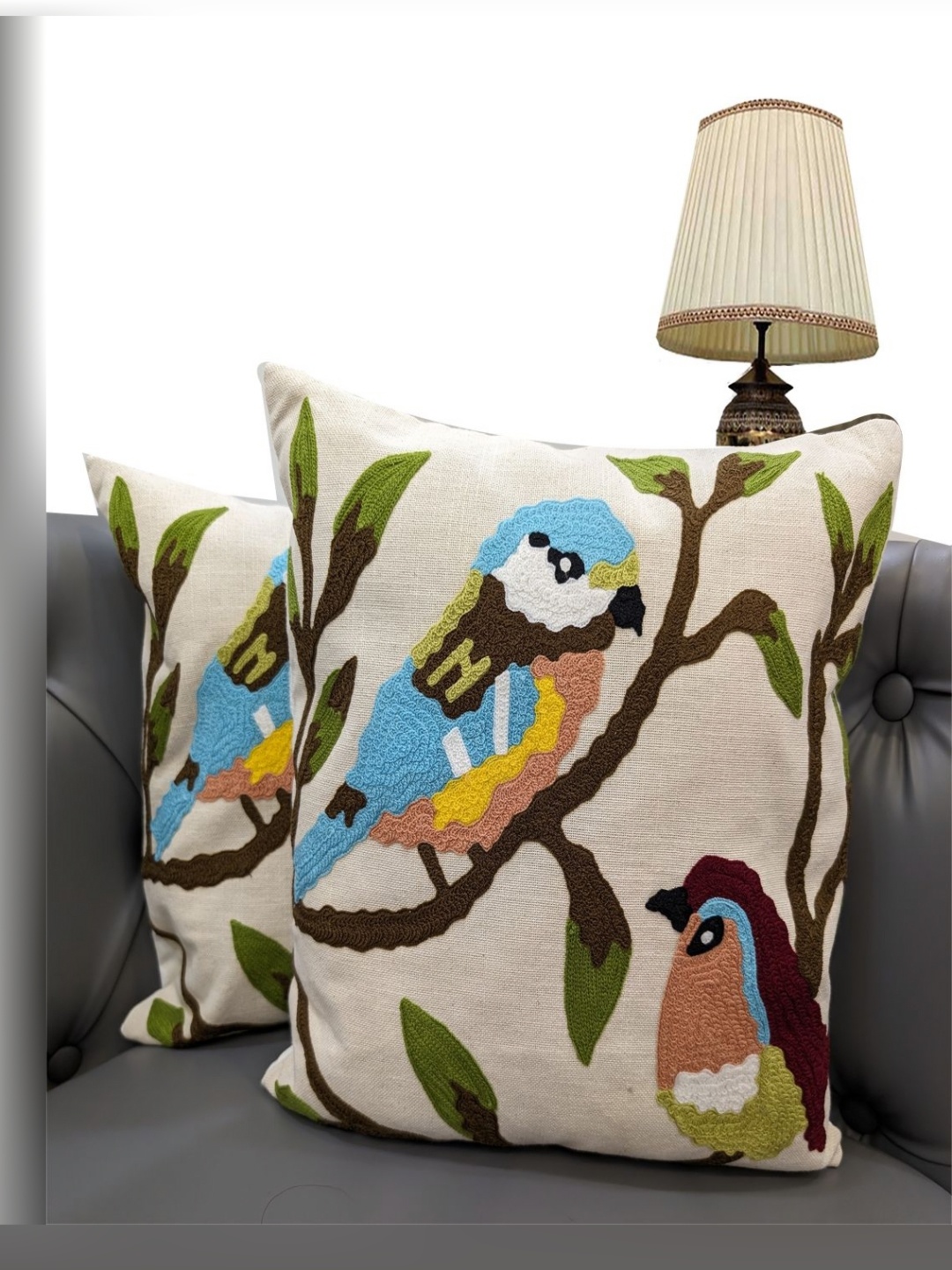 

Good Vibes Beige & Green 2 Pieces Embroidered Square Cushion Covers