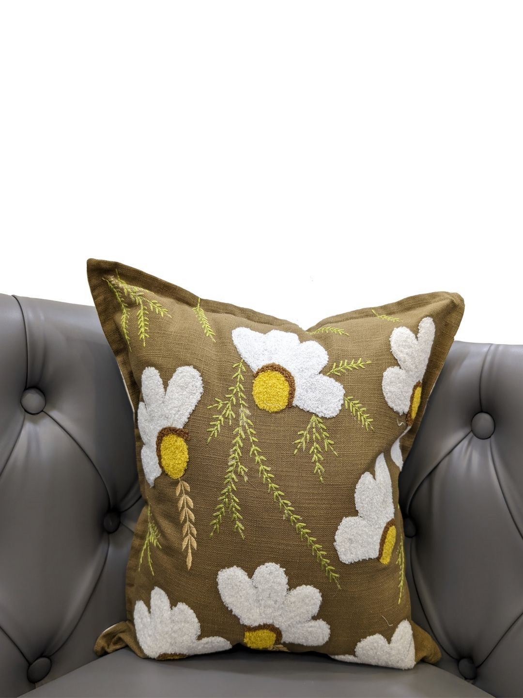 

Good Vibes Green & White Embroidered Square Cushion Covers