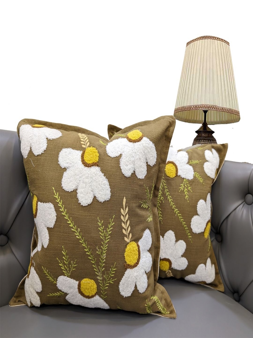 

Good Vibes Beige & White 2 Pieces Embroidered Square Cushion Covers