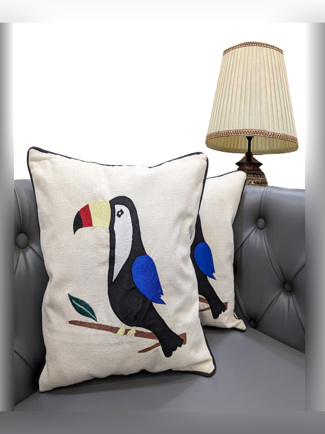 

Good Vibes White & Blue 2 Pieces Embroidered Square Cushion Covers