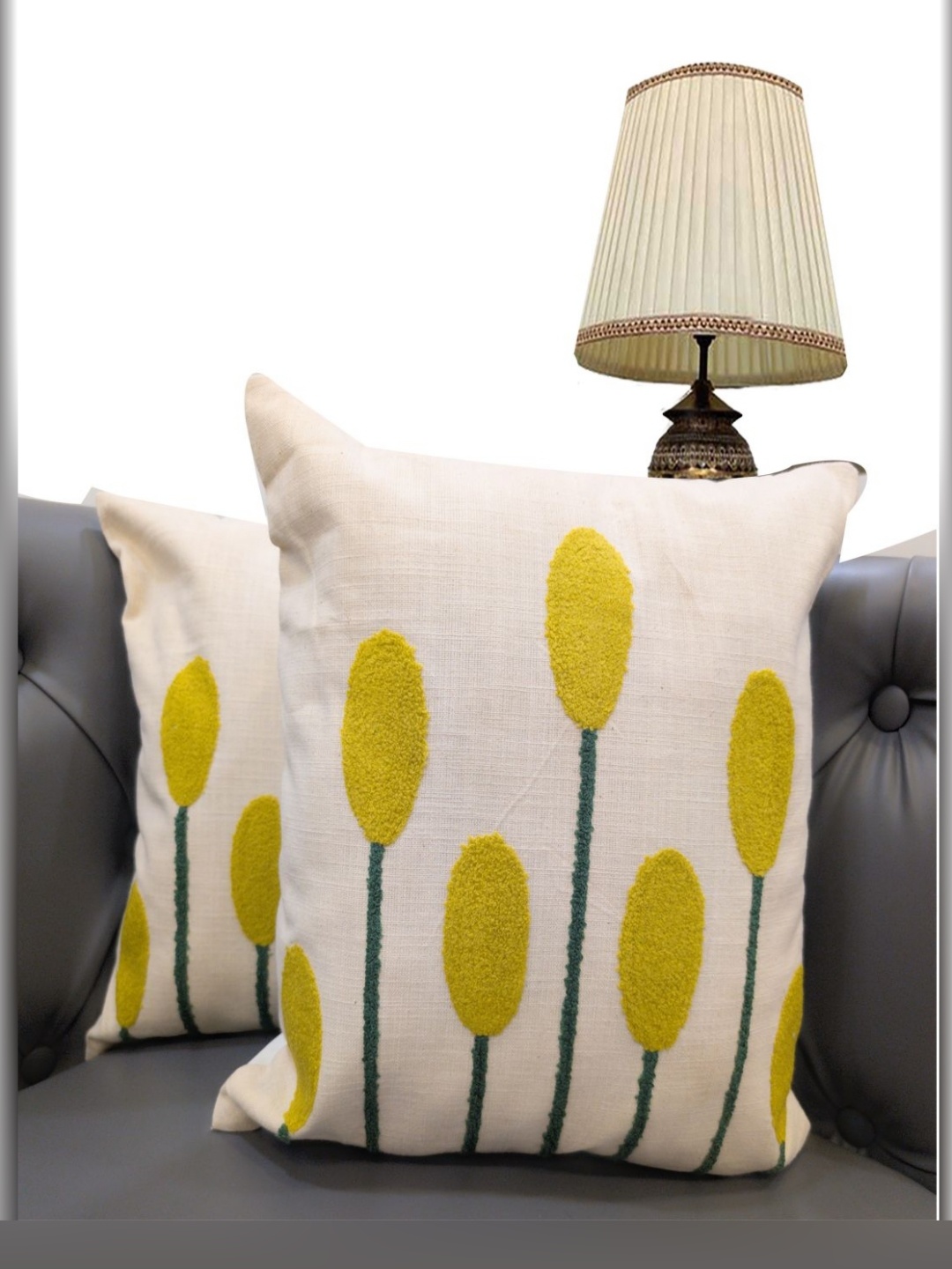 

Good Vibes Beige & Green 2 Pieces Embroidered Square Cushion Covers