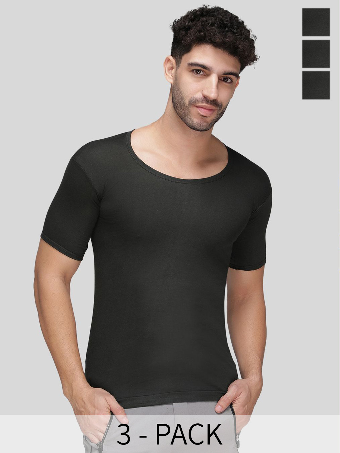 

AMUL COMFY Pack Of 3 Pure Cotton Undershirt Vests AC-TK-VE-BRNS-Oli-105-3P, Black