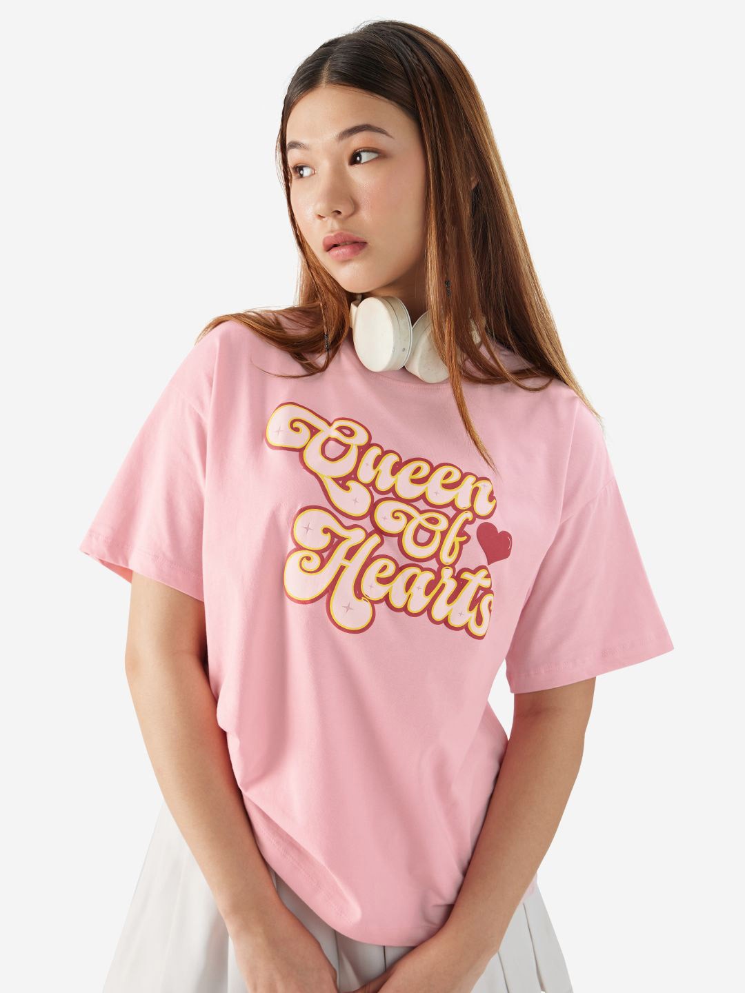 

The Souled Store Women Typography Printed Pure Cotton Oversized T-shirt, Pink