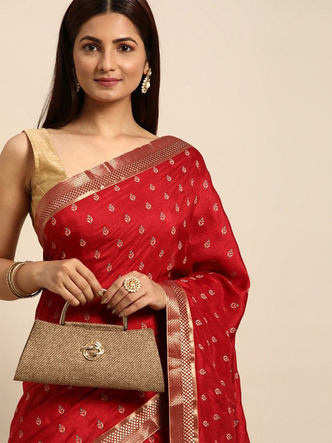 

HERE&NOW Floral Embroidered Zari Saree, Maroon