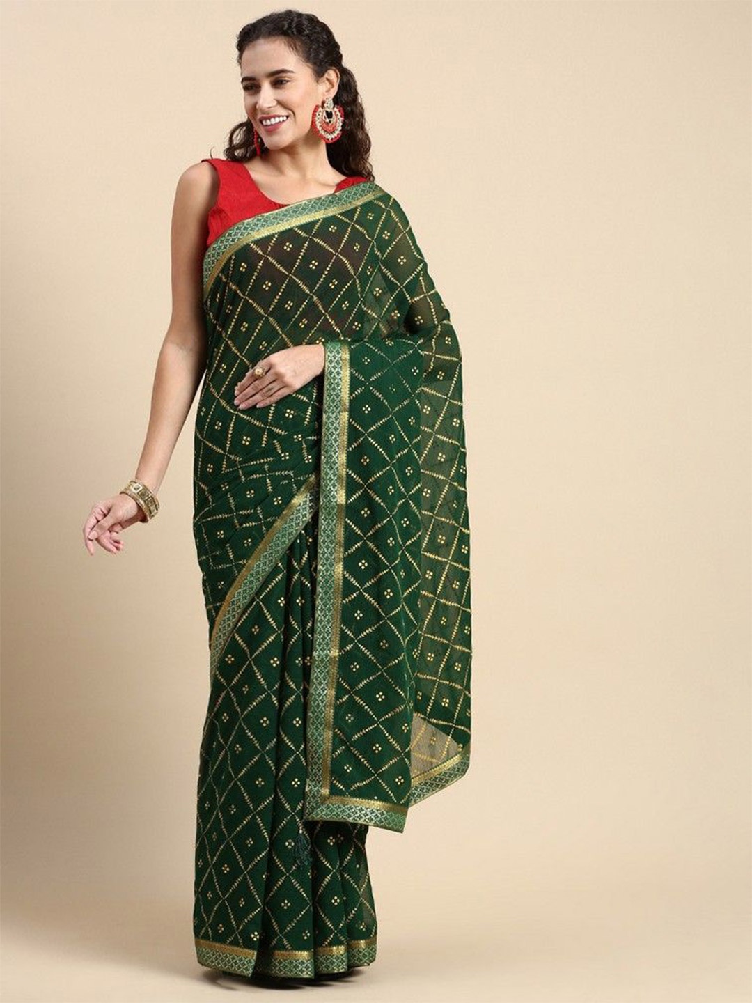 

HERE&NOW Woven Design Zari Saree, Green