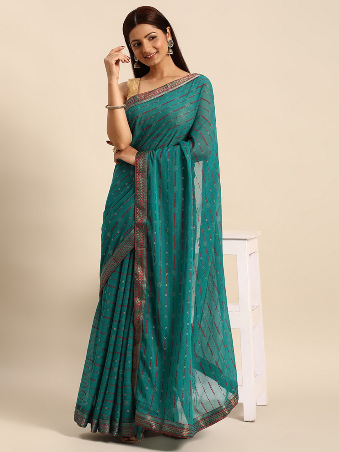 

HERE&NOW Ethnic Motifs Zari Art Silk Saree, Fluorescent green