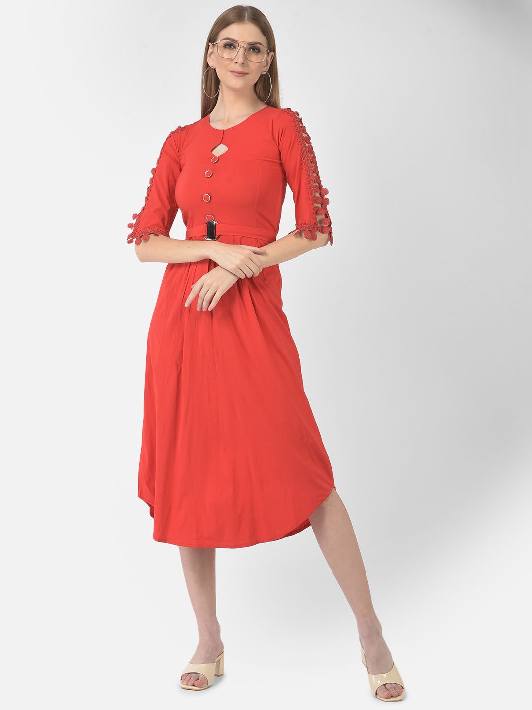 

FNOCKS Keyhole Neck A-Line Midi Dress, Red