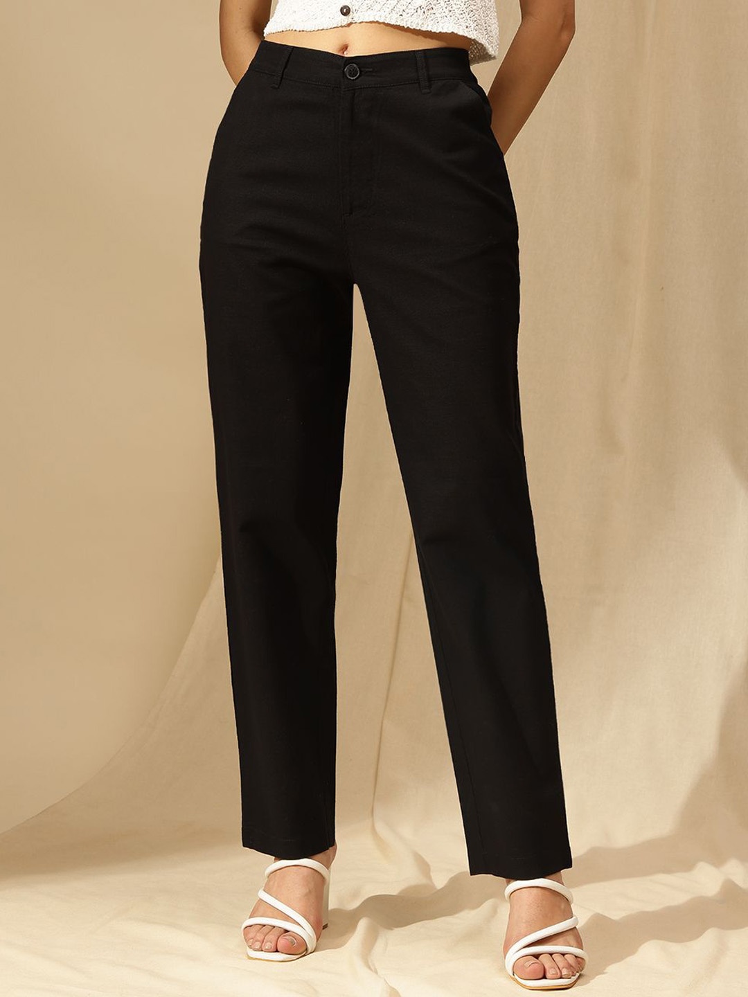 

Xpose Women Comfort Straight Fit High-Rise Trousers, Black