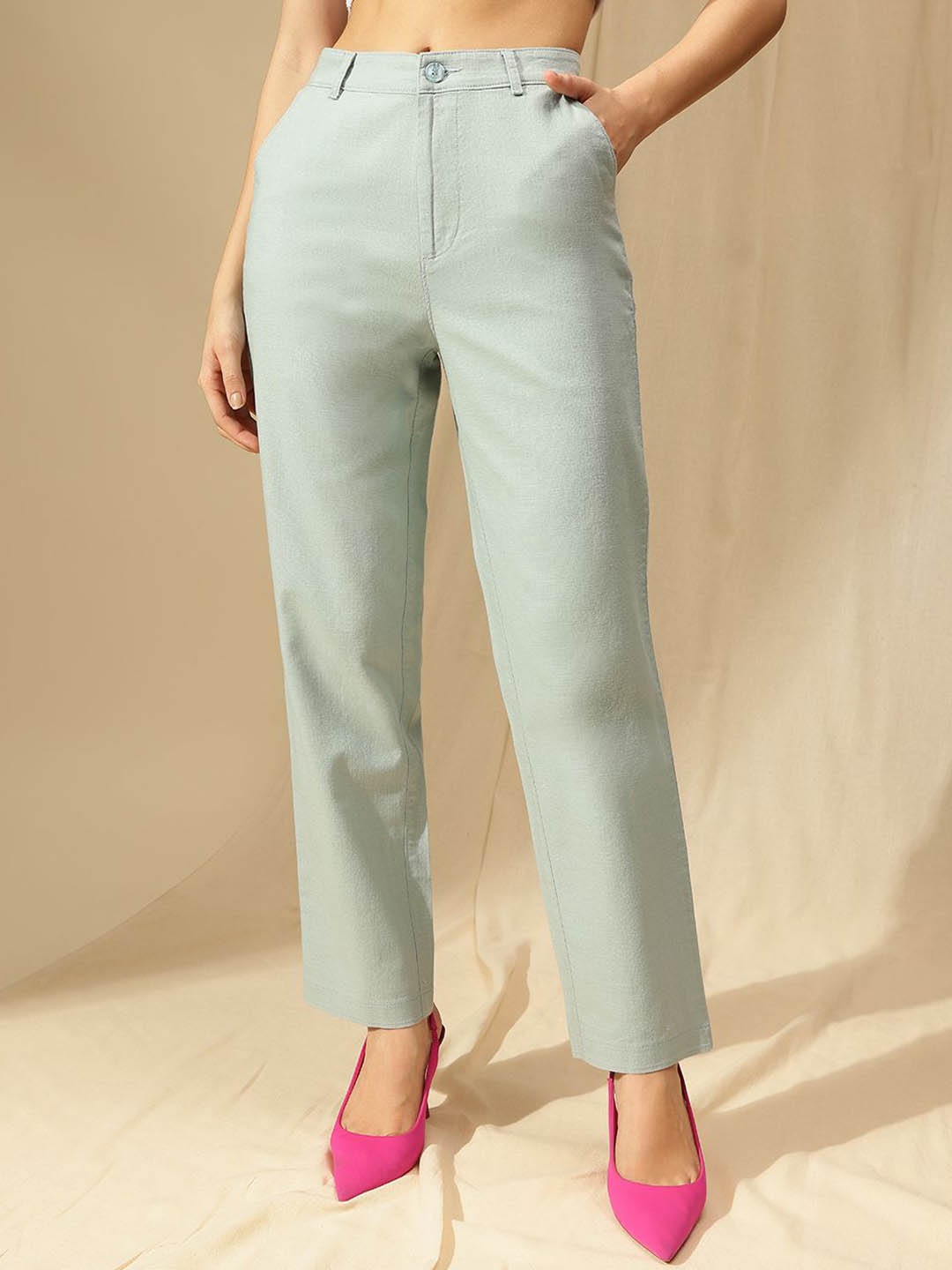 

Xpose Women Comfort Straight Fit High-Rise Trousers, Na