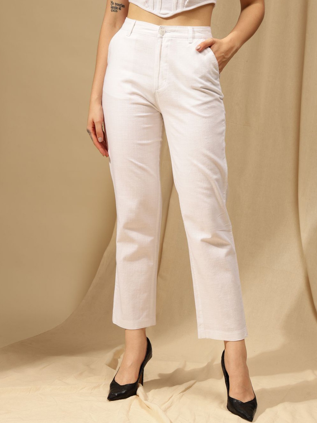 

Xpose Women Comfort Straight Fit High-Rise Trousers, White