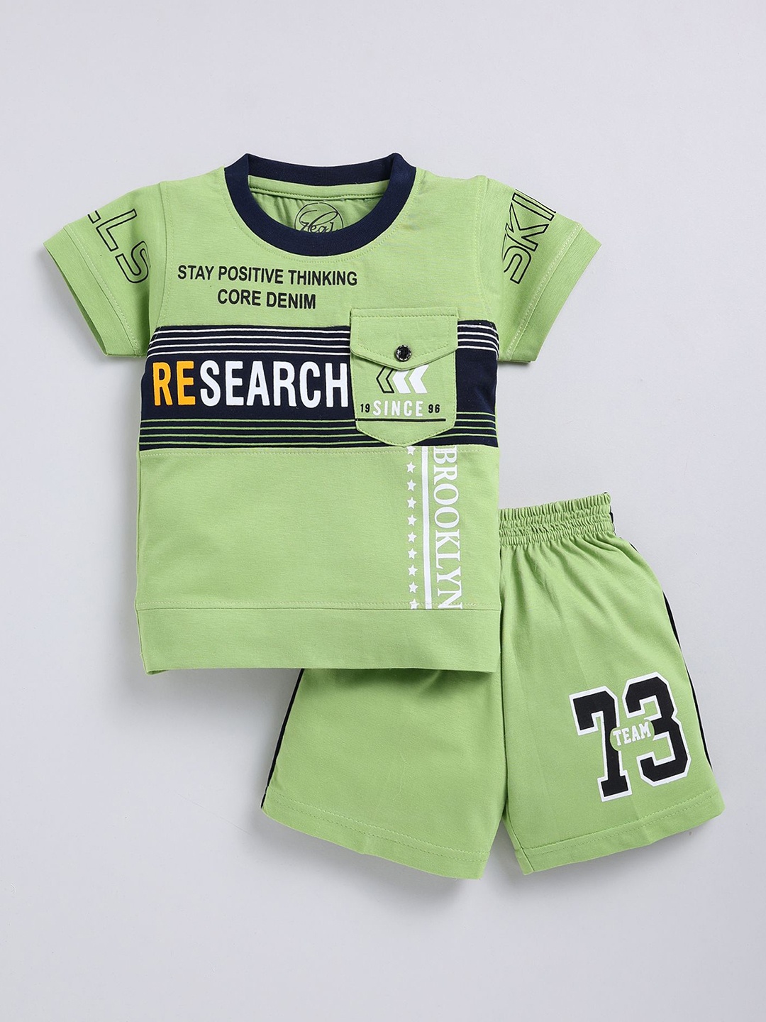 

Zeal Boys Printed Pure Cotton T-shirt With Shorts, Green