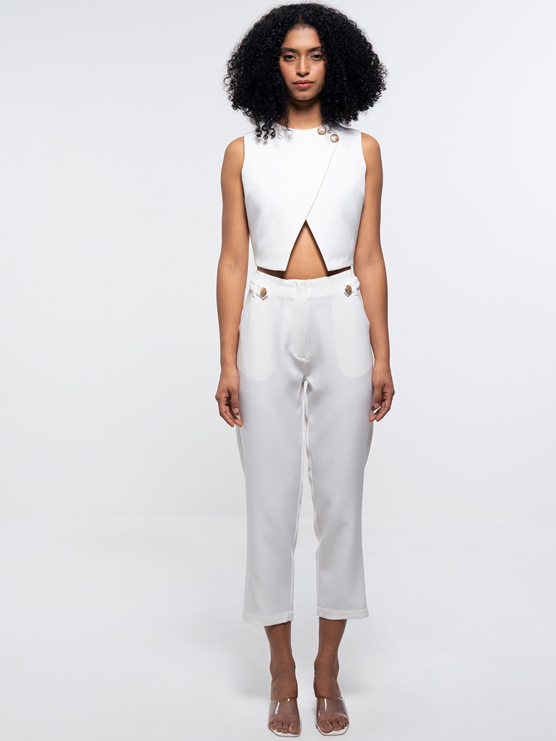 

SOTBELLA Round Neck Sleeveless Top & Trouser, White