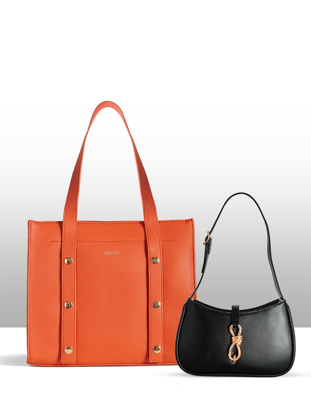 

THESTO Colourblocked PU Structured Handheld Bag, Black