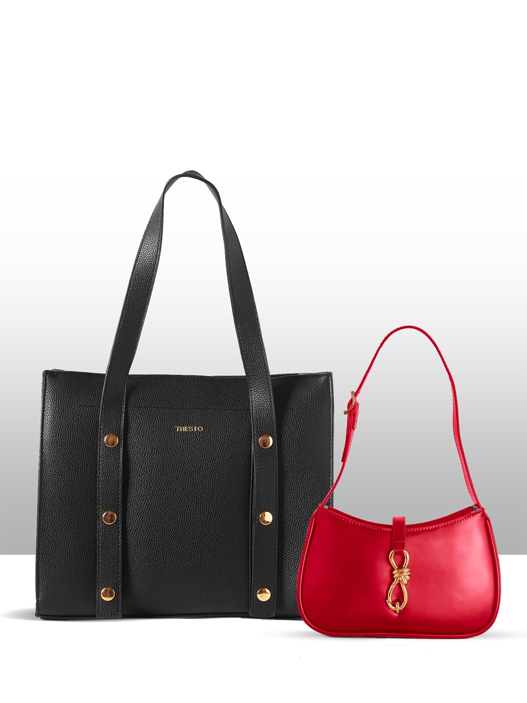 

THESTO Colourblocked PU Structured Shoulder Bag, Red