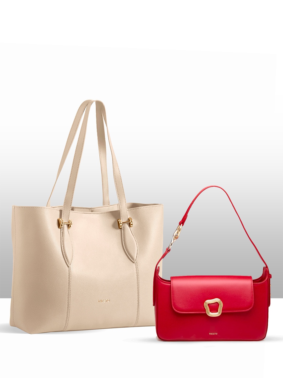 THESTO PU Shopper Shoulder Bag with Cut Work, Red